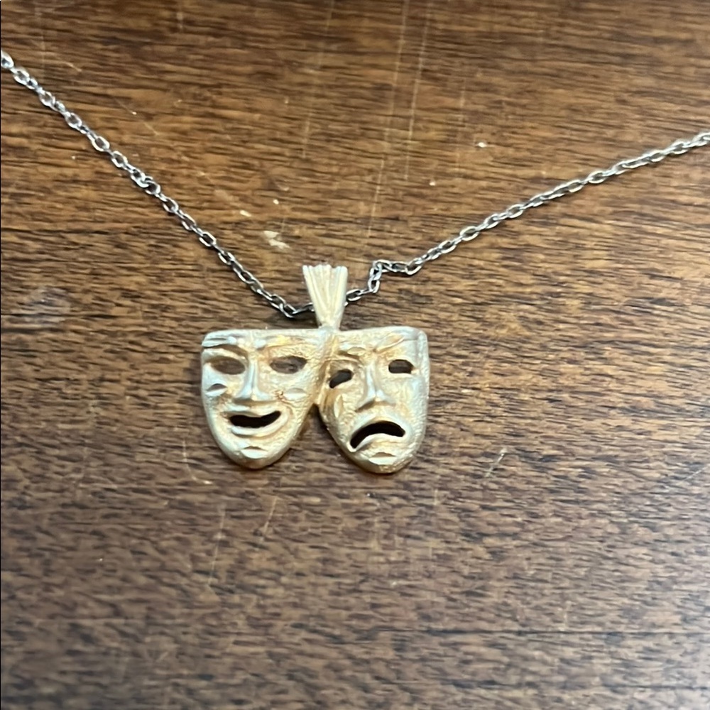 Gold Comedy and Tragedy Mask Necklace 14k gold